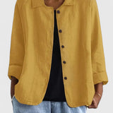Women's Loose Fit Button-Up Top - Versatile Layering Piece | Autumn - Yellow
