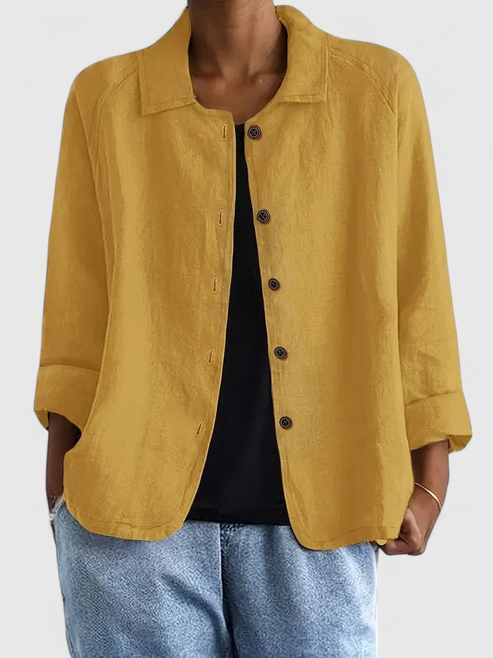Women's Loose Fit Button-Up Top - Versatile Layering Piece | Autumn - Yellow