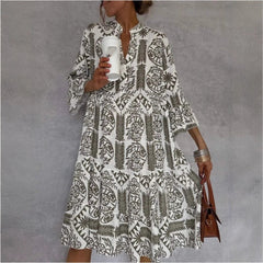 Women's Loose-Fit Floral Print Tiered Tunic Dress | Spring