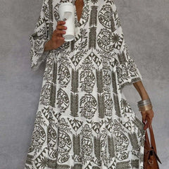 Women's Loose-Fit Floral Print Tiered Tunic Dress | Spring - Khaki
