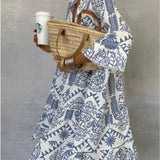 Women's Loose-Fit Floral Print Tiered Tunic Dress | Spring - Light Blue