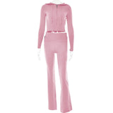 Women's Lounge Set | Hoodie & Flared Pants | Soft | Autumn - Pink