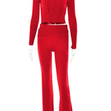 Women's Lounge Set | Hoodie & Flared Pants | Soft | Autumn - Red