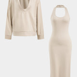 Women's Lounge Set | Hoodie & Midi Dress | Casual | Spring - Beige