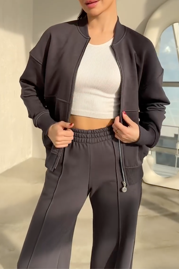 Women's Lounge Set | Oversized | Zip-Up | Autumn - Charcoal