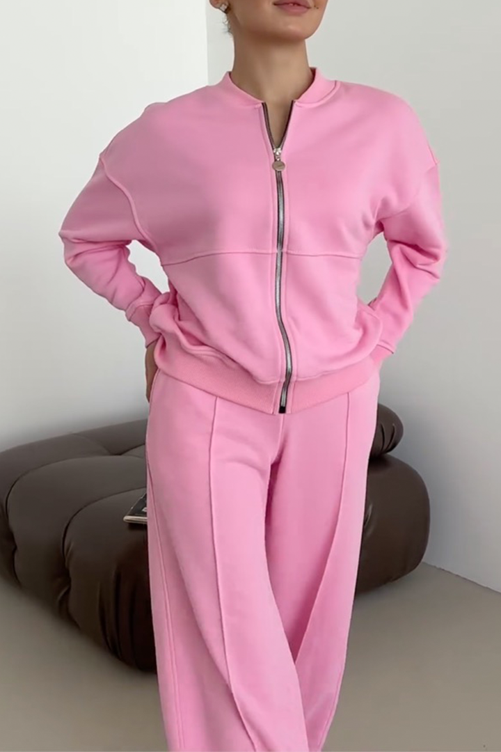 Women's Lounge Set | Oversized | Zip-Up | Autumn - Pink