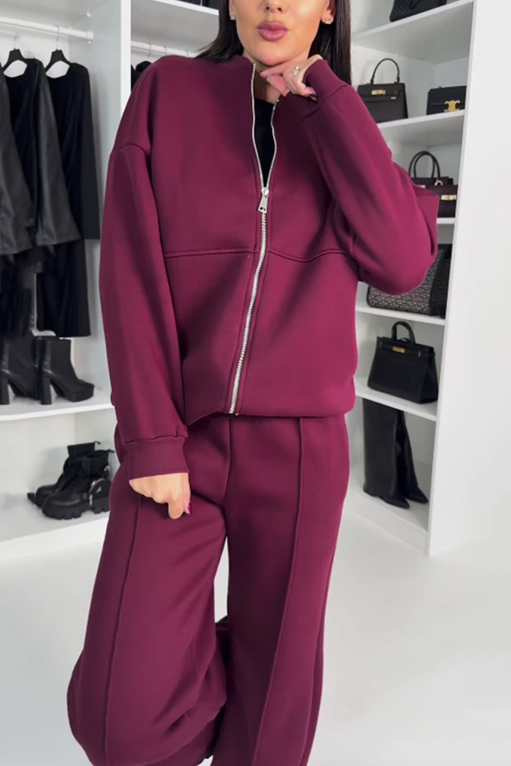 Women's Lounge Set | Oversized | Zip-Up | Autumn - Wine