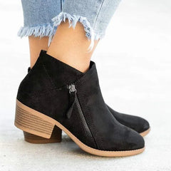 Women's Low-Heel Side-Zip Suede Ankle Boots - Everyday Comfort - Black