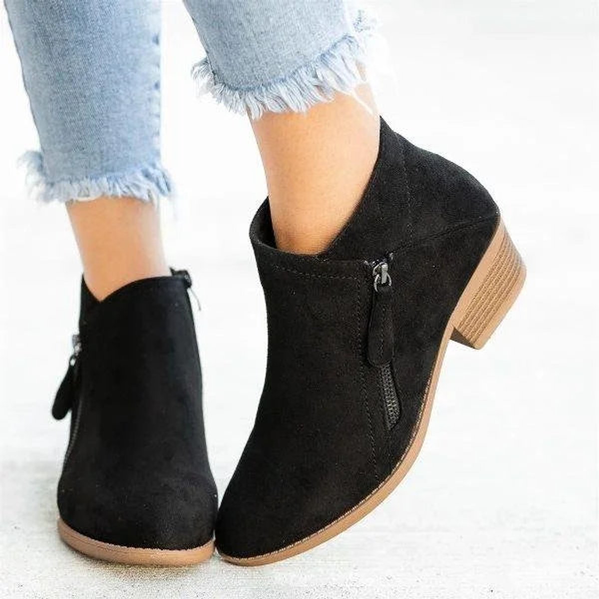 Women's Low-Heel Side-Zip Suede Ankle Boots - Everyday Comfort