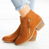 Women's Low-Heel Side-Zip Suede Ankle Boots - Everyday Comfort - Orange