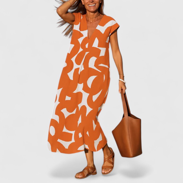 Women's Maxi Dress - Elegant Floor-Length Evening Gown | Summer - Orange