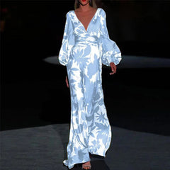 Women's Maxi Dress | Long Sleeve | Floral | Summer - Blue