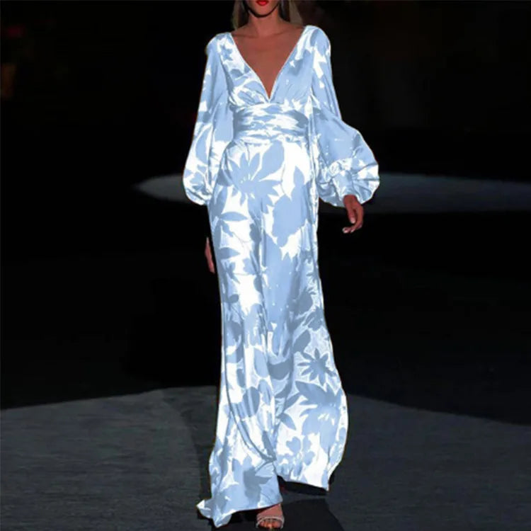 Women's Maxi Dress | Long Sleeve | Floral | Summer - Blue