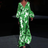Women's Maxi Dress | Long Sleeve | Floral | Summer - Green