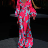 Women's Maxi Dress | Long Sleeve | Floral | Summer - Pink