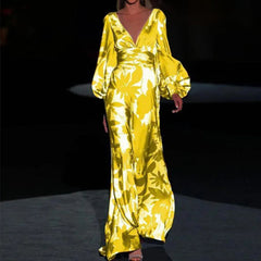 Women's Maxi Dress | Long Sleeve | Floral | Summer - Yellow
