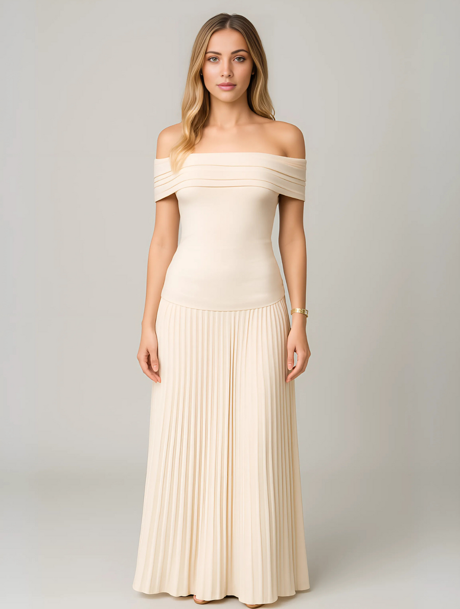 Women's Maxi Dress | Off-Shoulder | Summer - Cream