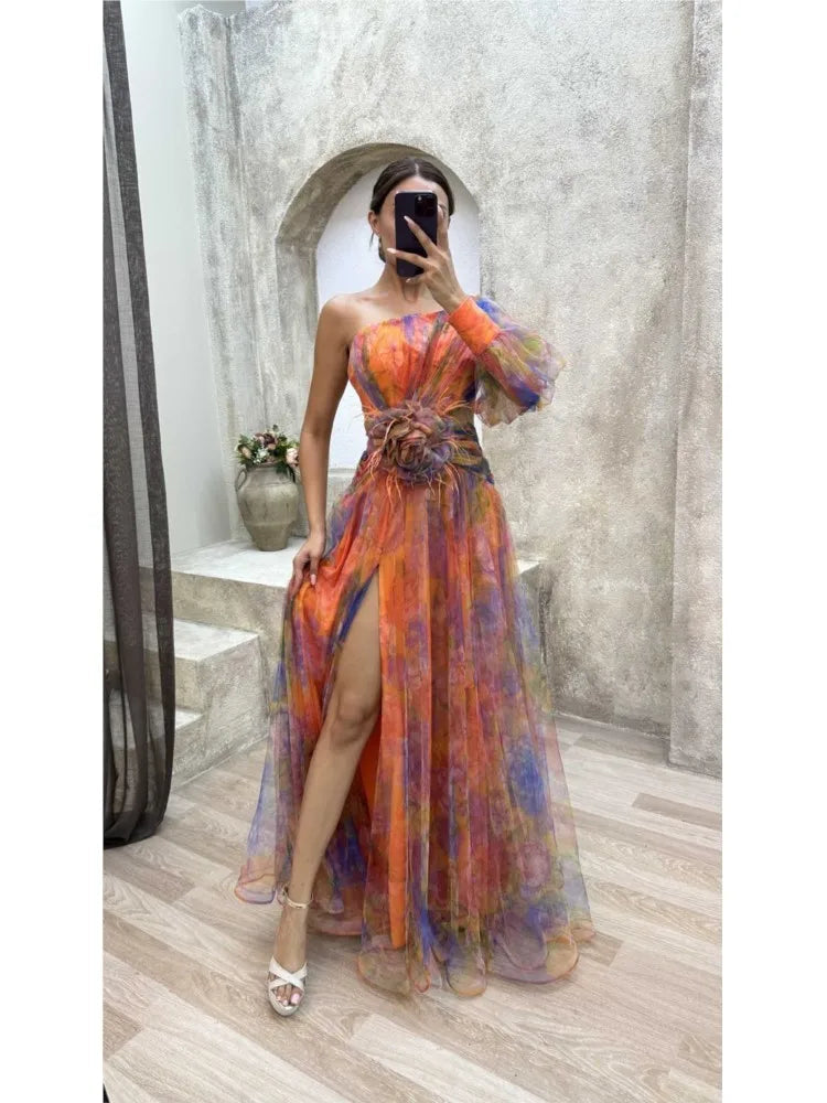 Women's Maxi Dress | One Shoulder | Multicolor Print | Summer