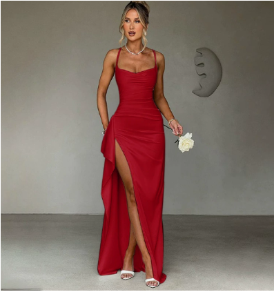 Women's Maxi Dress | Sleeveless | High Slit | Tailored | Summer - Red