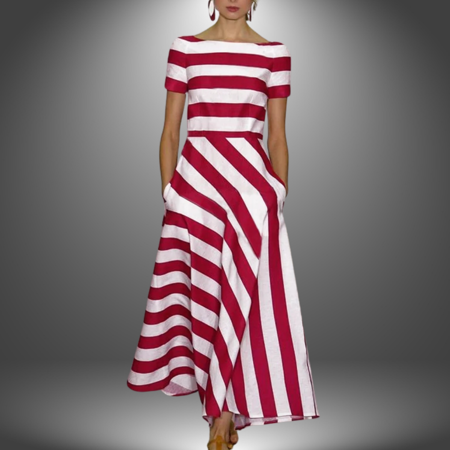 Women's Maxi Dress | Striped | Short Sleeve | Summer - Pink