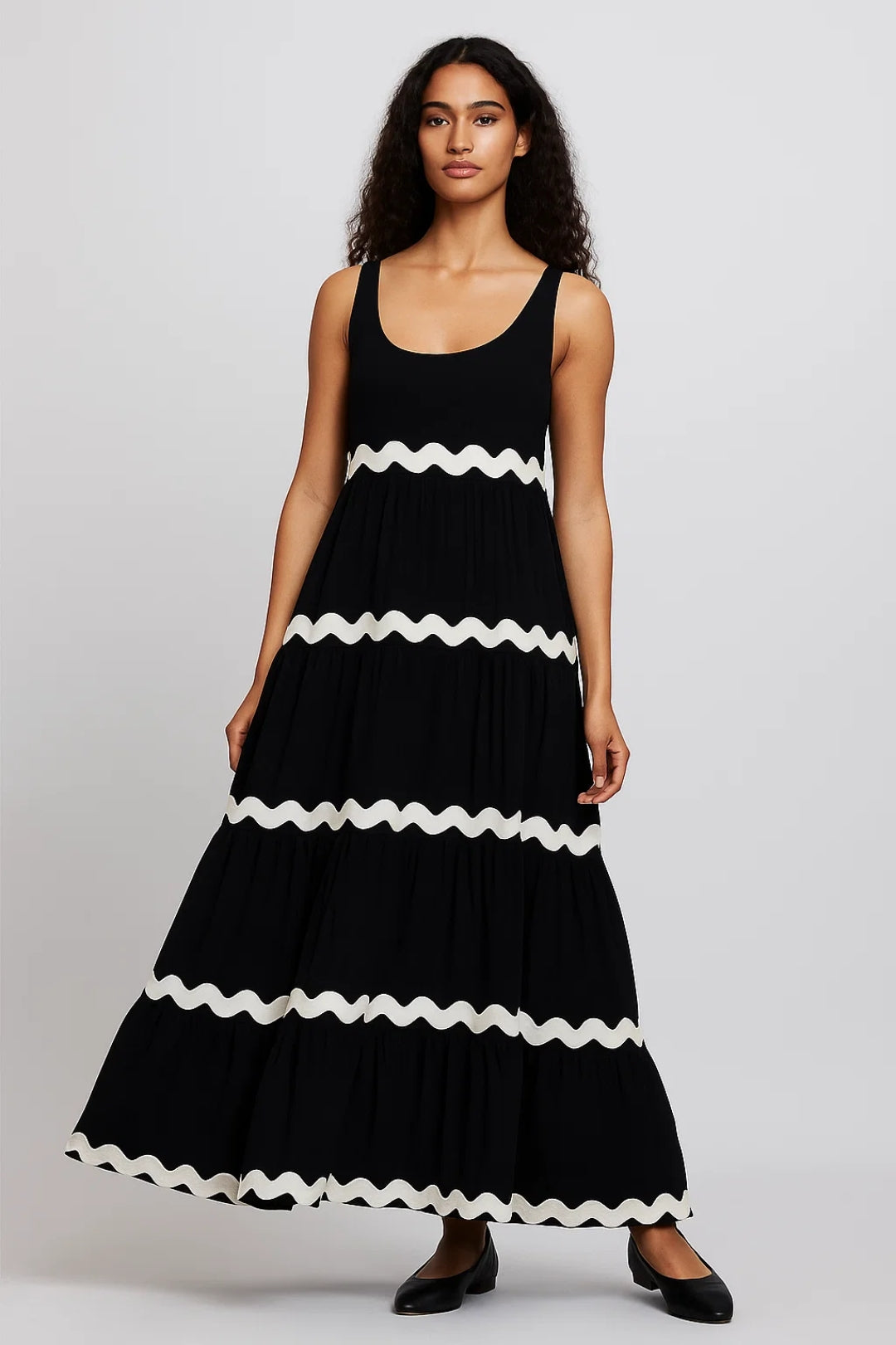 Women's Maxi Dress | Striped | Sleeveless | Summer - Black
