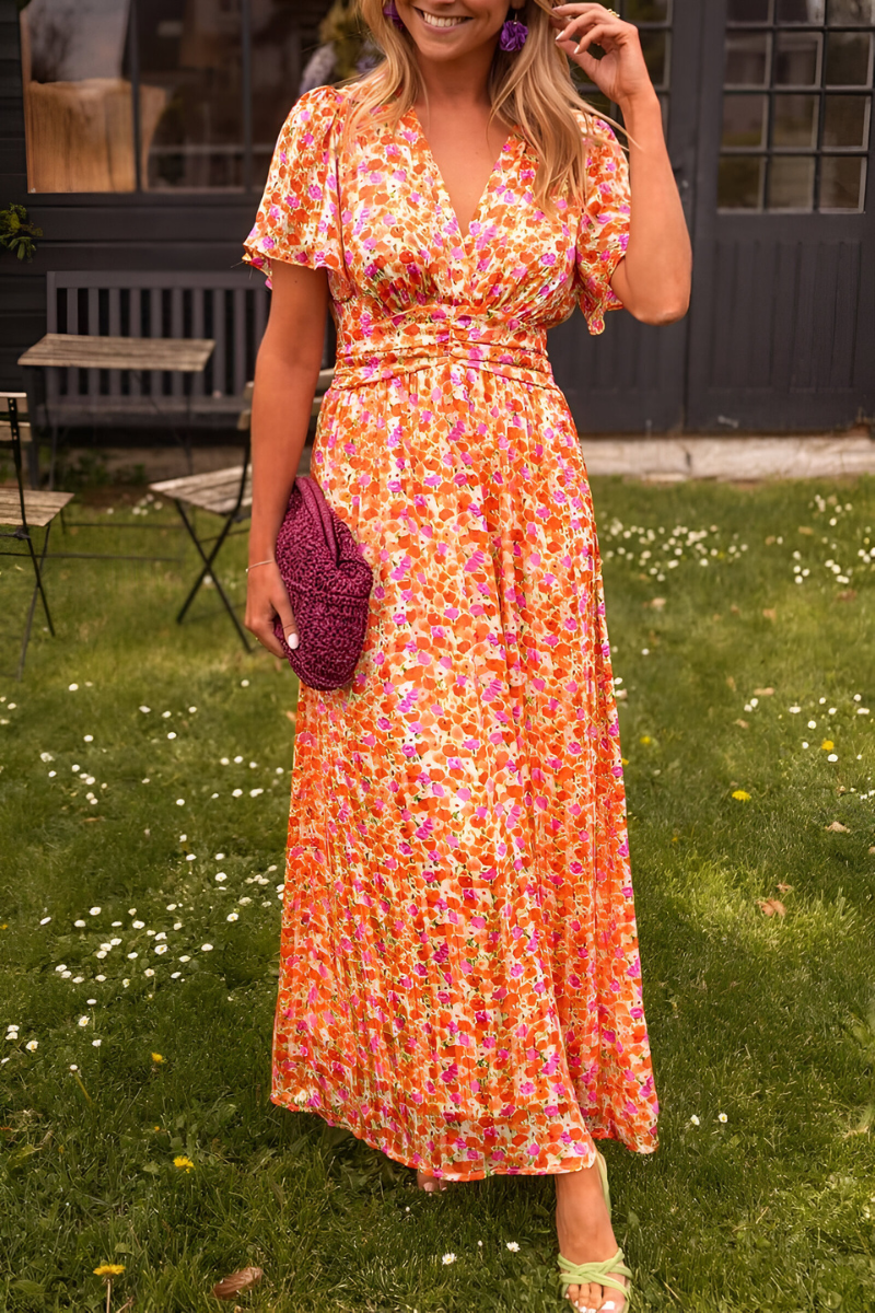 Women's Maxi Dress | V-Neck | Summer - Orange