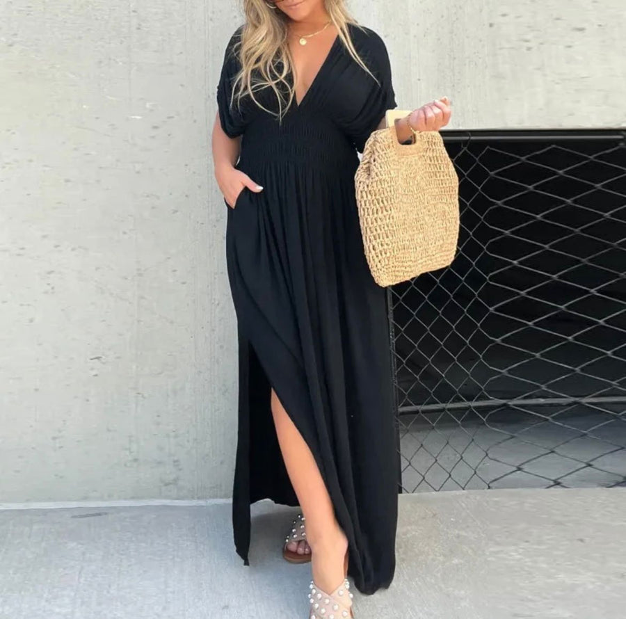Women's Maxi Dress | V-Neck Wrap | Summer - Black