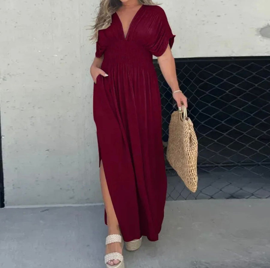 Women's Maxi Dress | V-Neck Wrap | Summer - Burgundy