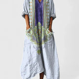 Women's Maxi Dress with Pockets - Boho Print V-Neck | Autumn - Purple
