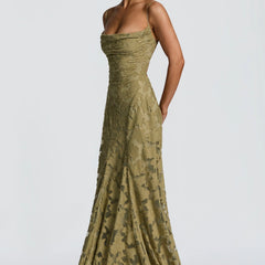 Women's Maxi Dress with Refined Neckline - Elegant Evening Gown