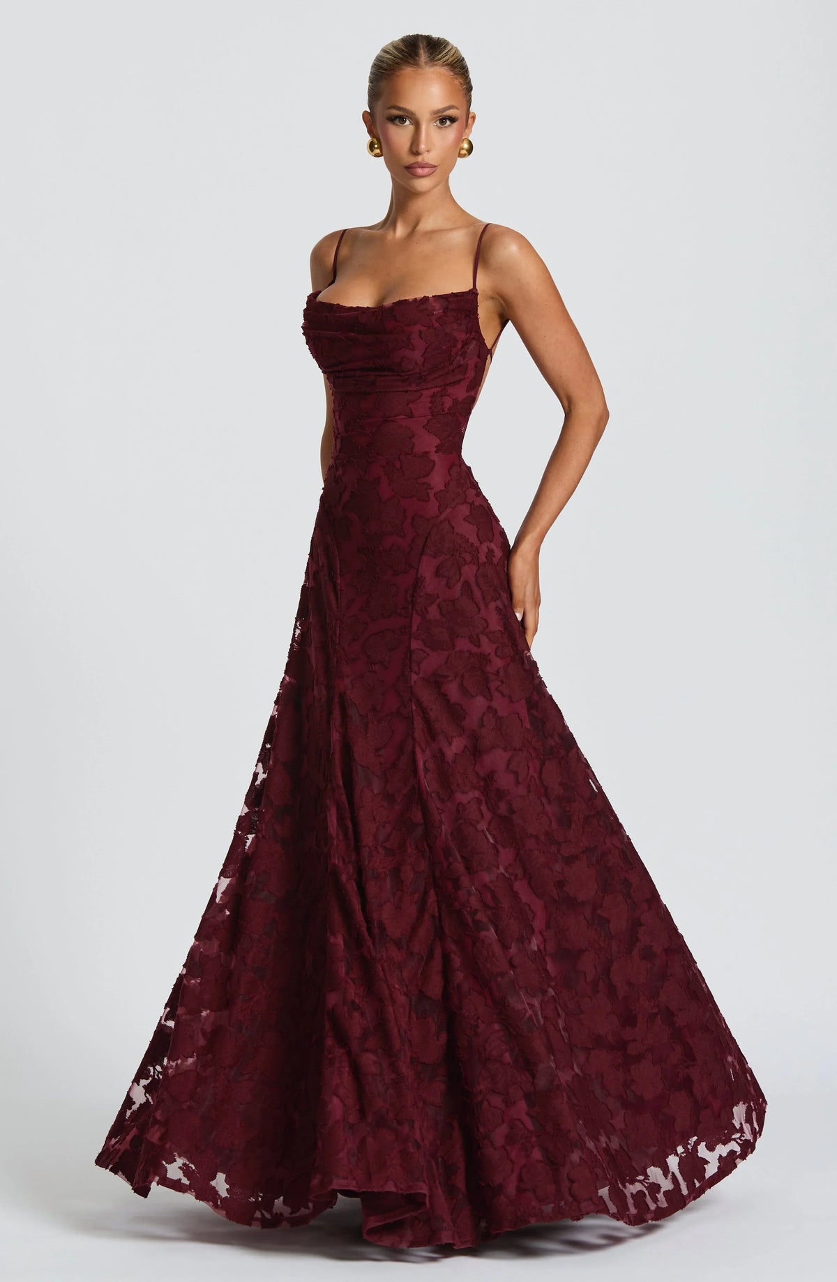 Women's Maxi Dress with Refined Neckline - Elegant Evening Gown