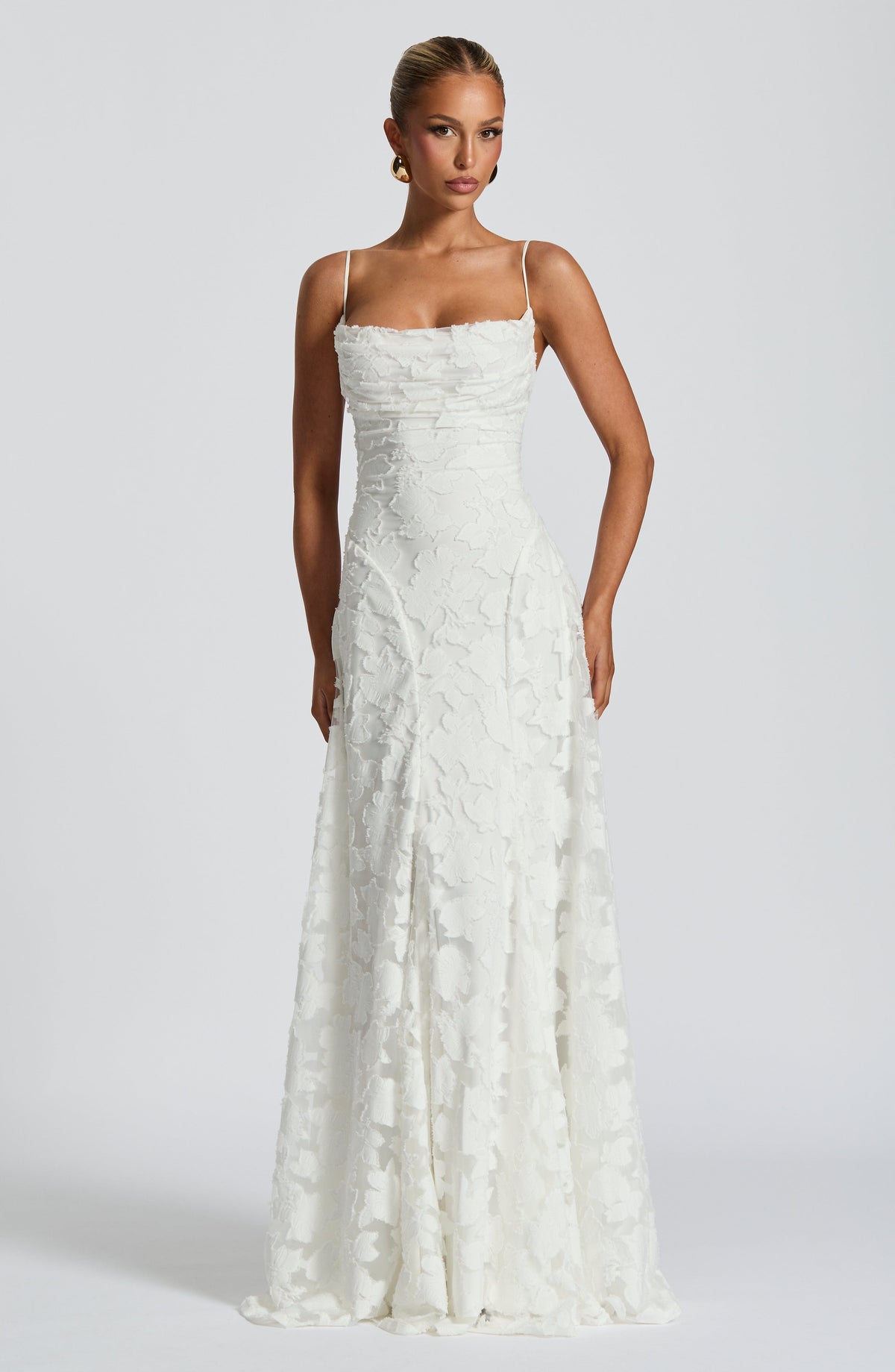 Women's Maxi Dress with Refined Neckline - Elegant Evening Gown - Ivory