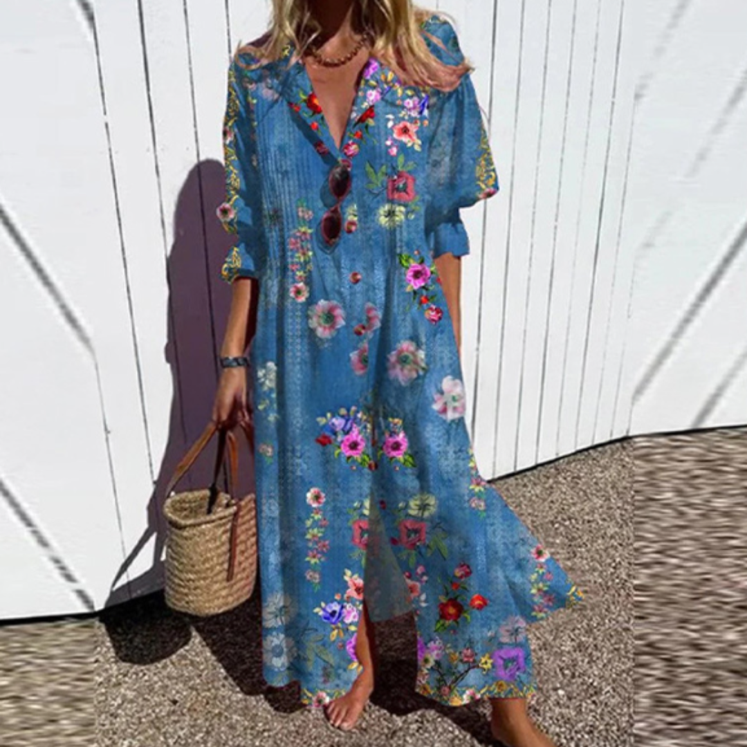 Women's Maxi Shirt Dress | Button Front | Summer - Blue