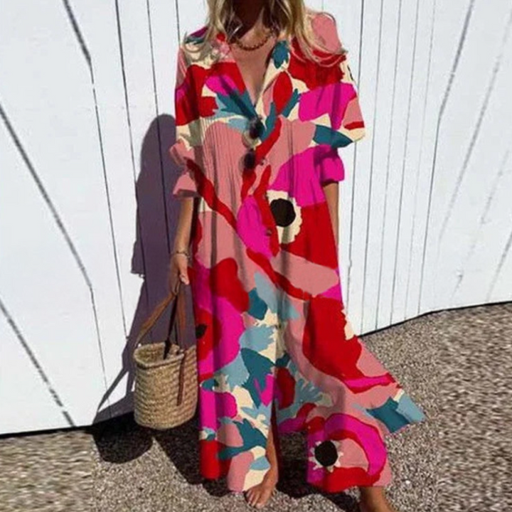 Women's Maxi Shirt Dress | Button Front | Summer - Hot Pink