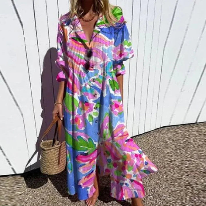 Women's Maxi Shirt Dress | Button Front | Summer - Multi