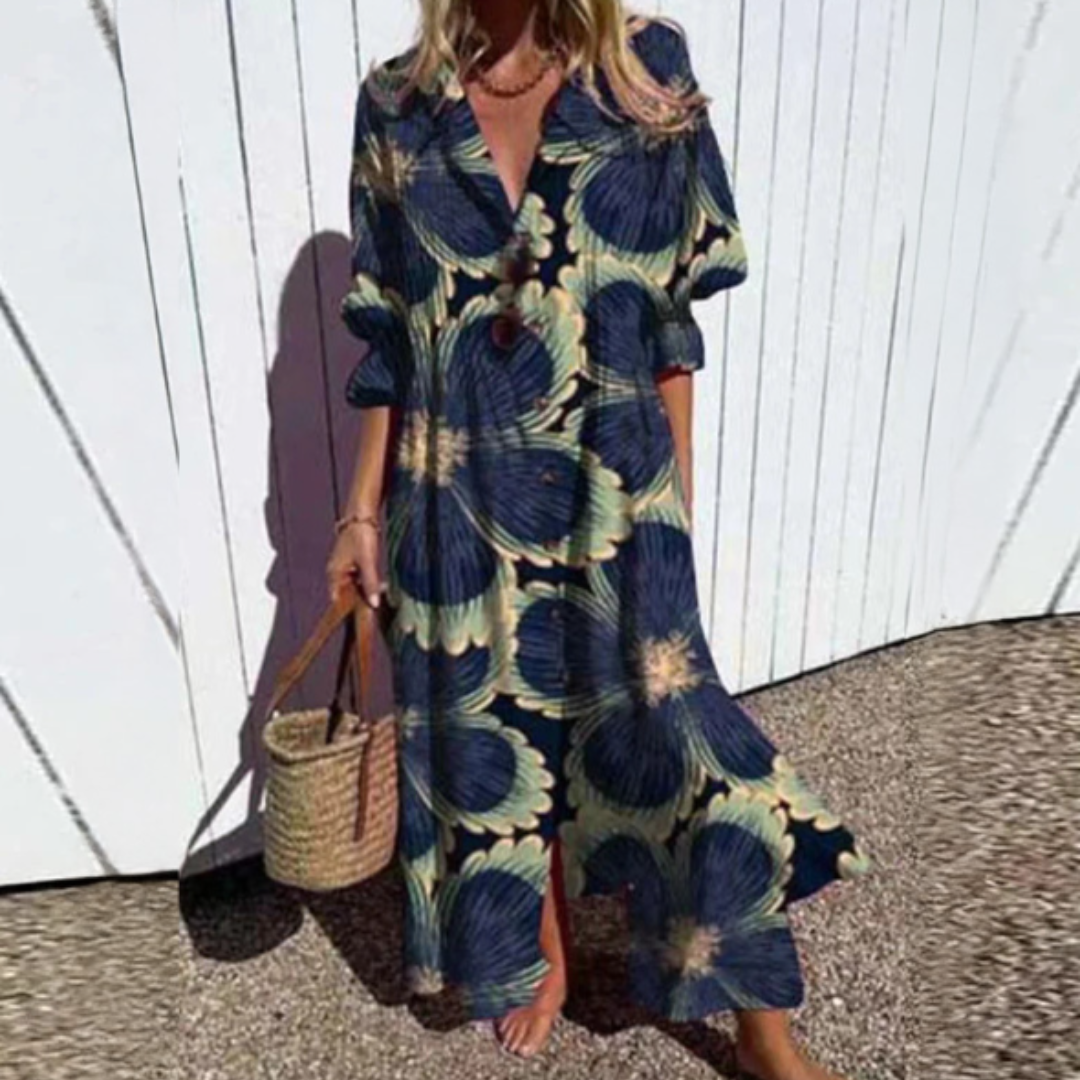 Women's Maxi Shirt Dress | Button Front | Summer - Navy