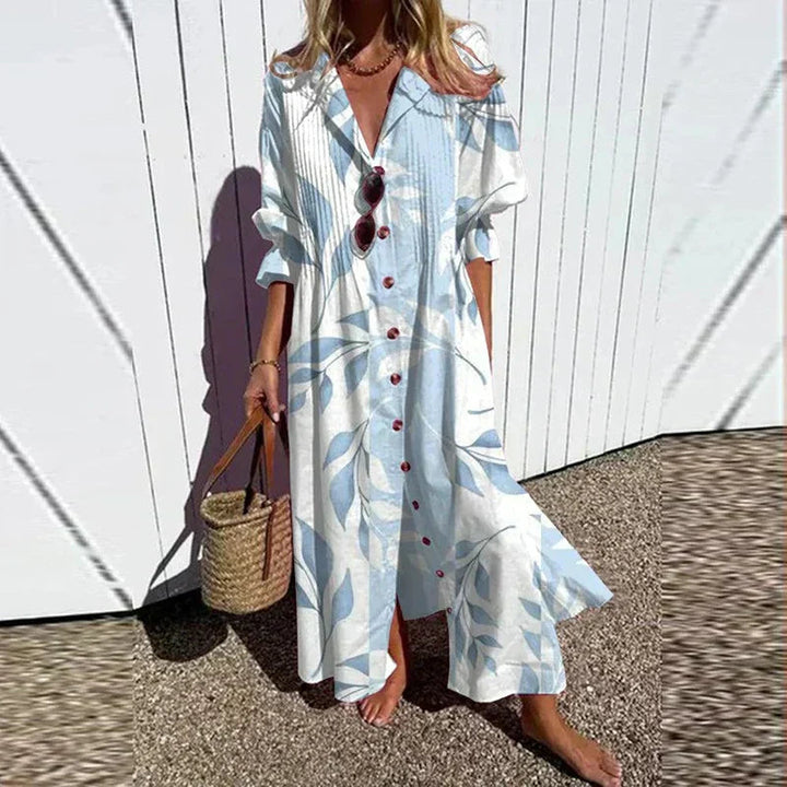 Women's Maxi Shirt Dress | Button Front | Summer - Pale Blue
