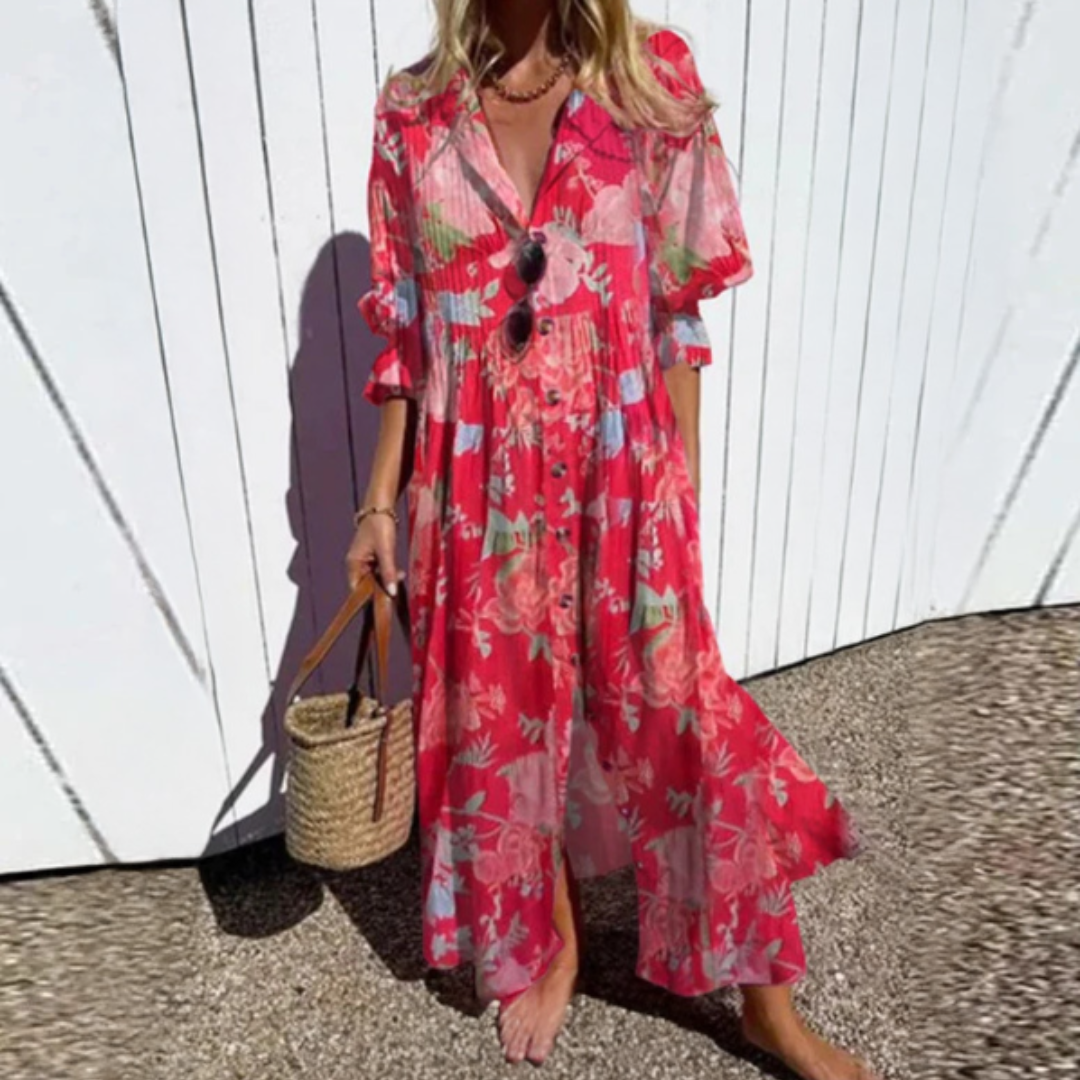 Women's Maxi Shirt Dress | Button Front | Summer - Pink