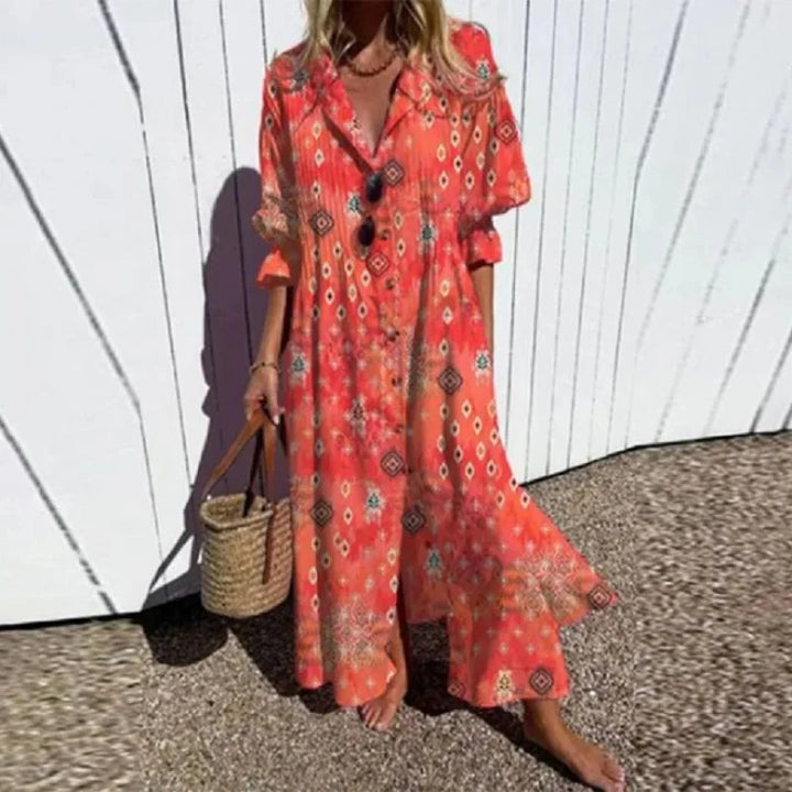 Women's Maxi Shirt Dress | Button Front | Summer - Red