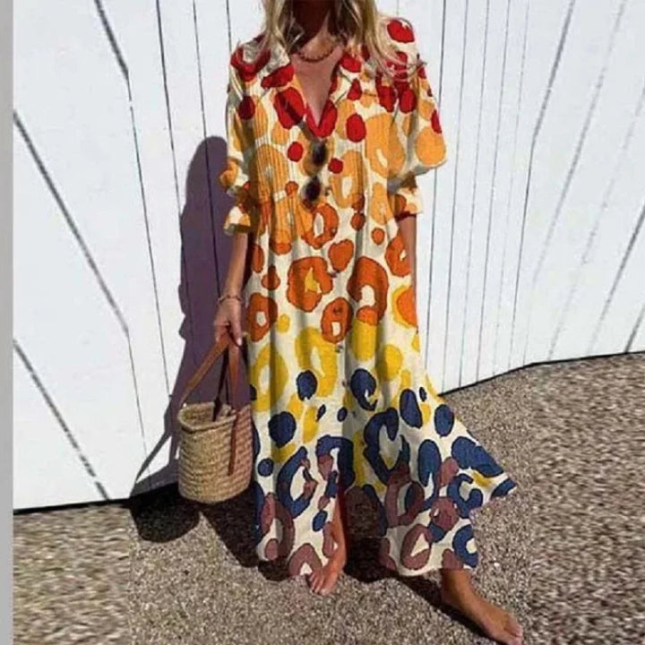 Women's Maxi Shirt Dress | Button Front | Summer - Yellow