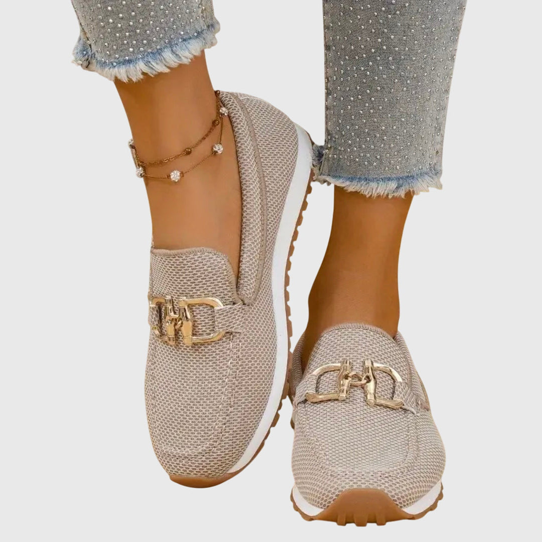 Women's Metal Detail Loafers | Slip-On | Summer - Beige