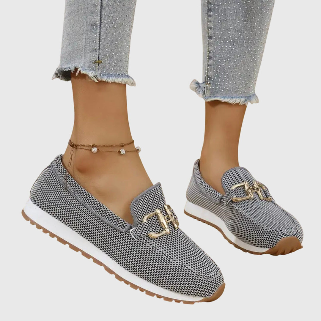 Women's Metal Detail Loafers | Slip-On | Summer - Grey
