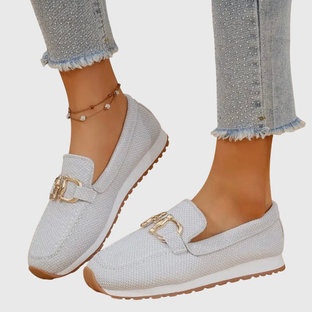 Women's Metal Detail Loafers | Slip-On | Summer - White