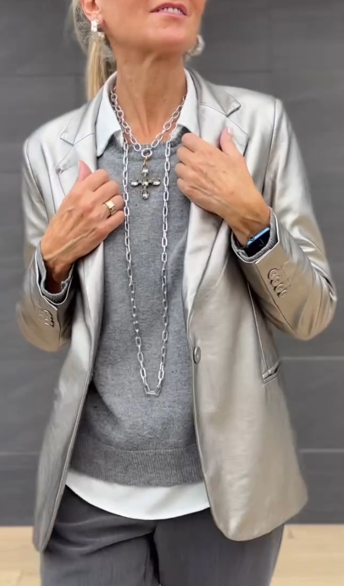 Women's Metallic Blazer - Shiny Statement Jacket | Fall