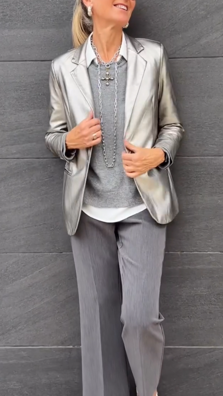 Women's Metallic Blazer - Shiny Statement Jacket | Autumn
