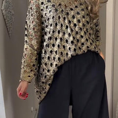 Women's Metallic Mesh Top | Glamorous | Sheer | Winter - Black-Gold