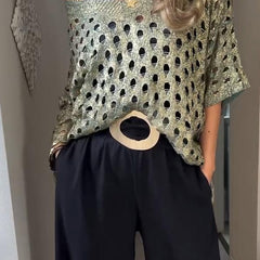 Women's Metallic Mesh Top | Glamorous | Sheer | Winter - Green