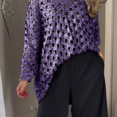 Women's Metallic Mesh Top | Glamorous | Sheer | Winter - Purple