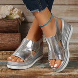 Women's Metallic Platform Comfort Sandals - Silver | Summer - Silver