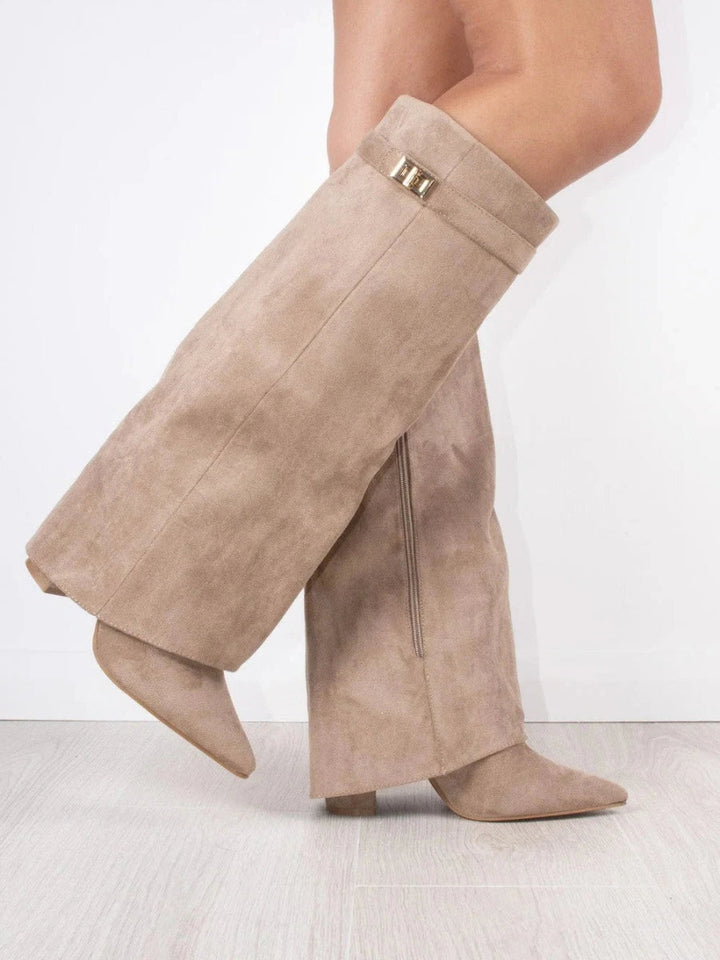 Women's Mid-Calf Boots | Suede Elegance | Autumn - Beige Suede